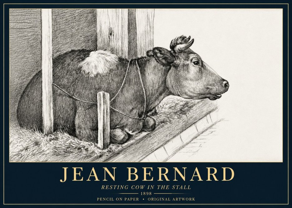 Jean Bernard Resting Cow in the Stall II No3 - Poster