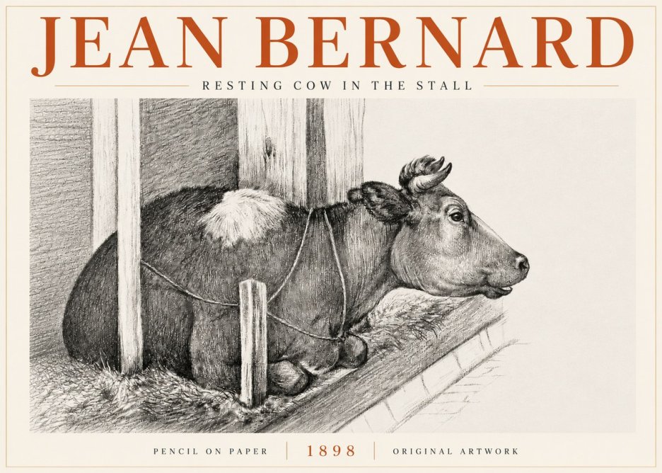 Jean Bernard Resting Cow in the Stall II No6 - Poster