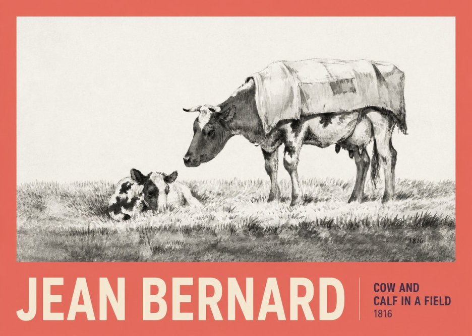 Jean Bernard Cow and Calf in a Field No2 - Poster