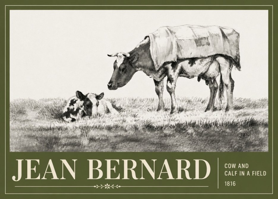 Jean Bernard Cow and Calf in a Field No6 - Poster
