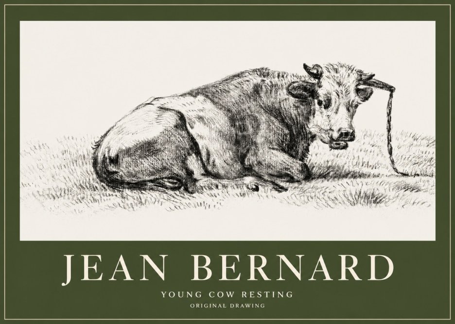 Jean Bernard Young Cow Resting No2 - Poster