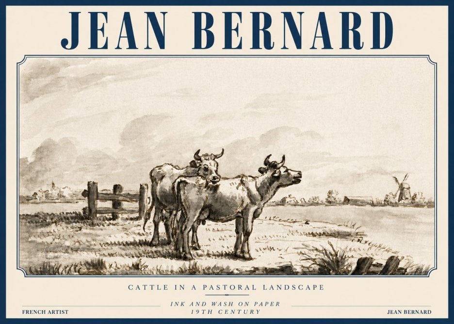 Jean Bernard Cattle in a Pastoral Landscape No3 - Poster