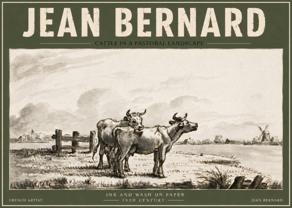 Jean Bernard Cattle in a Pastoral Landscape No4 - Poster