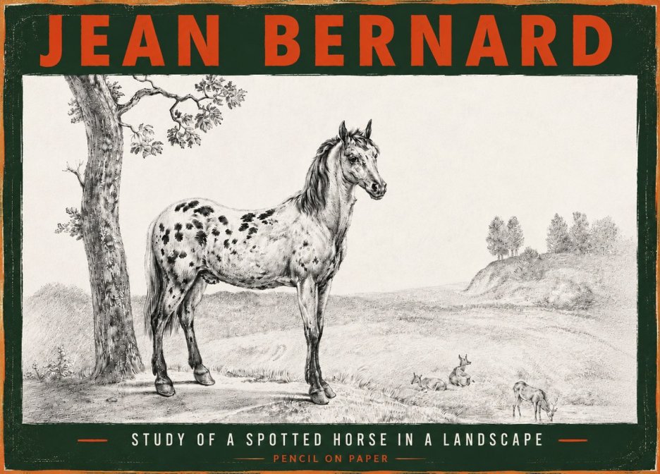 Jean Bernard Study of a Spotted Horse in a Landscape No6 - Poster