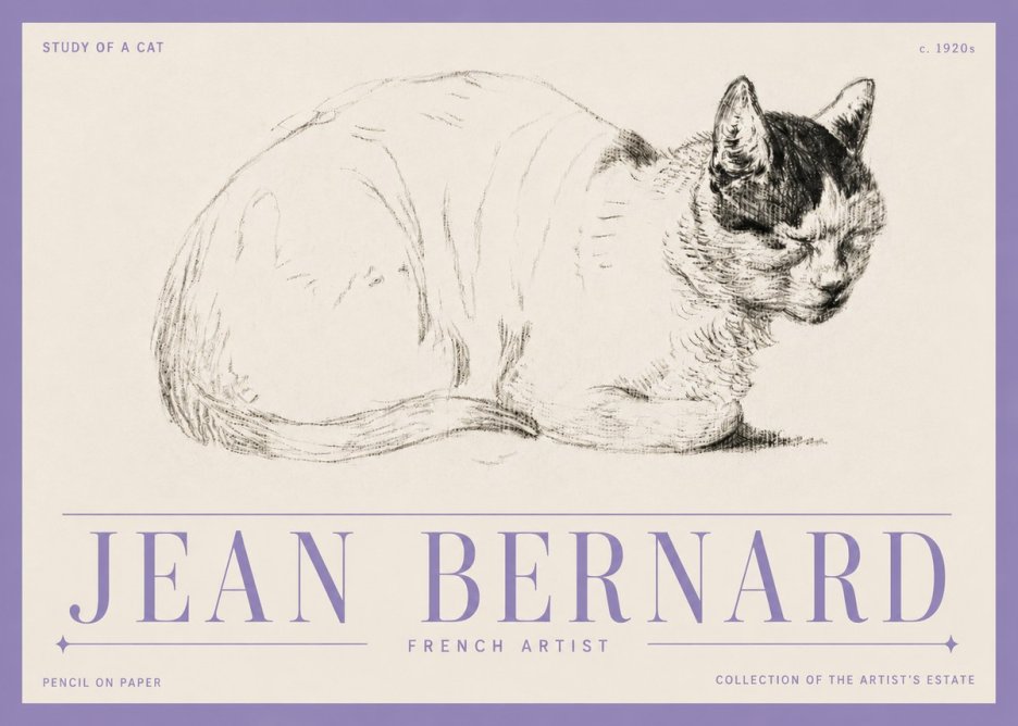 Jean Bernard Study of a Cat III No5 - Poster