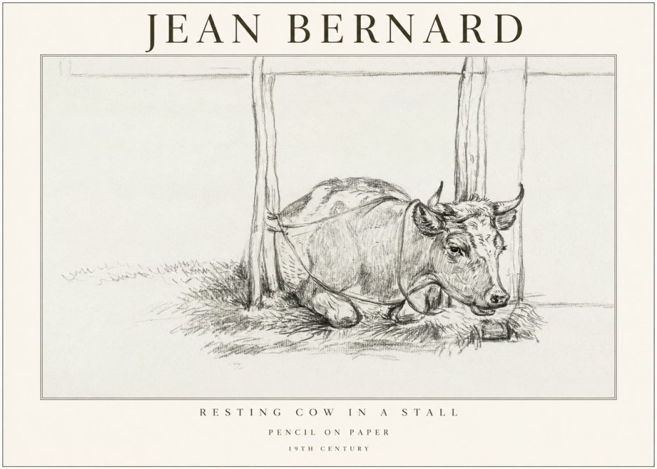 Jean Bernard Resting Cow in a Stall No1 - Poster