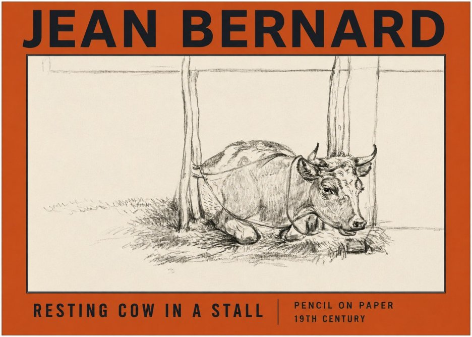 Jean Bernard Resting Cow in a Stall No2 - Poster