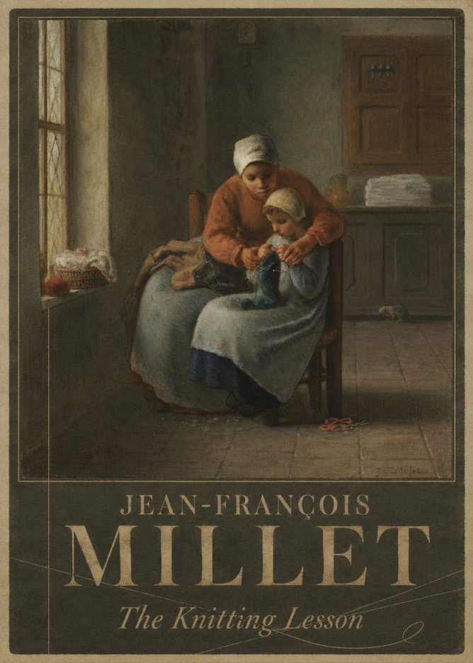 Jean-François Millet The Knitting Lesson II No5 - Poster