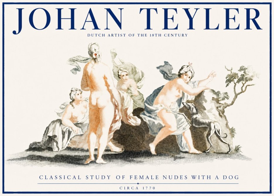 Johan Teyler Classical Study of Female Nudes with a Dog No2 - Poster