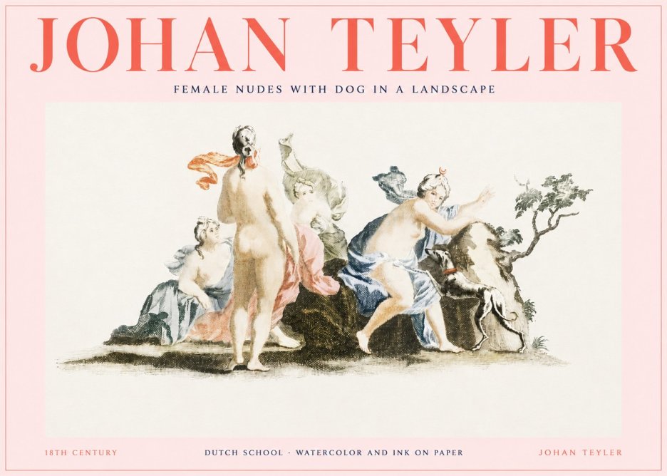 Johan Teyler Nudi Femminili Con Cane in Paesaggio No3 - Poster