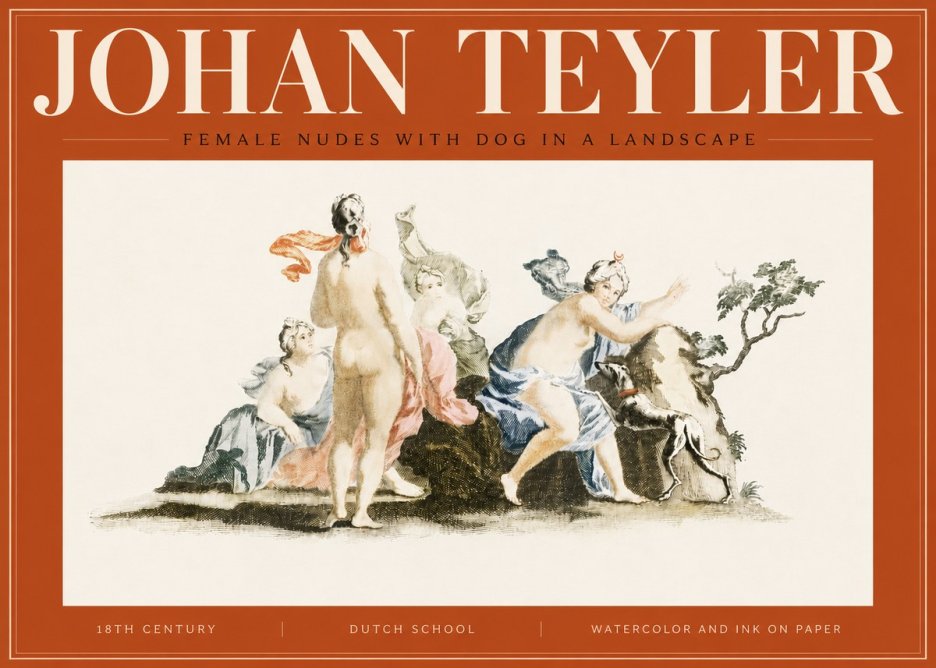 Johan Teyler Nudi Femminili Con Cane in Paesaggio No5 - Poster