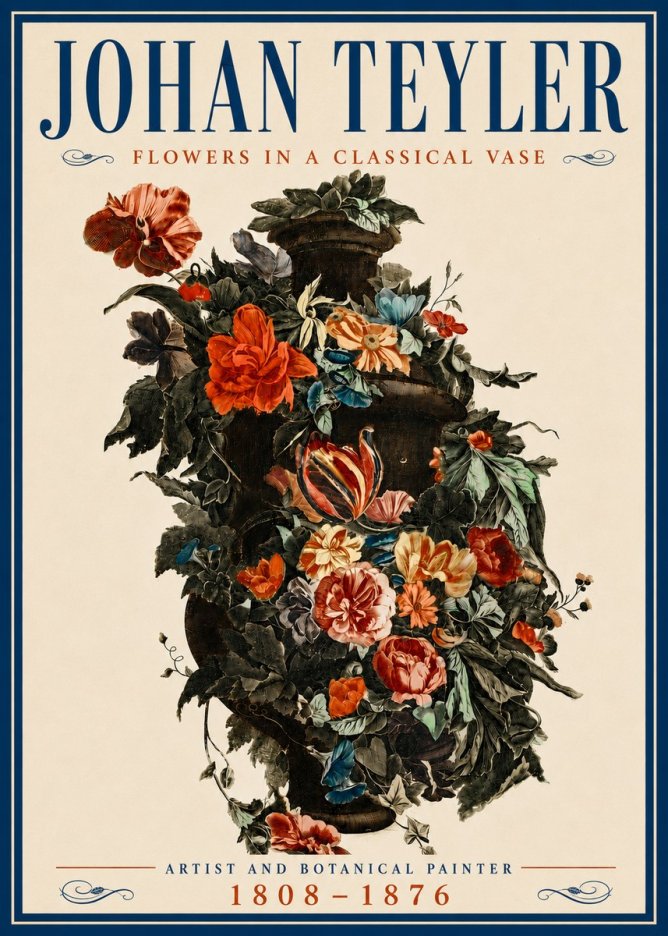 Johan Teyler Flowers in a Classical Vase No6 - Poster