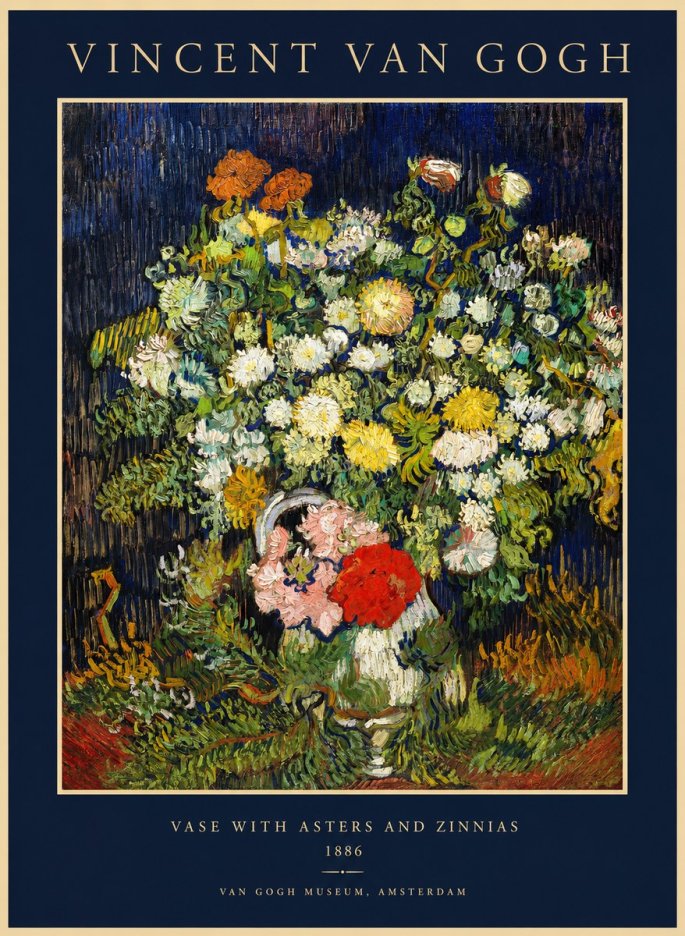 Van Gogh Vase with Asters and Zinnias No1 - Poster