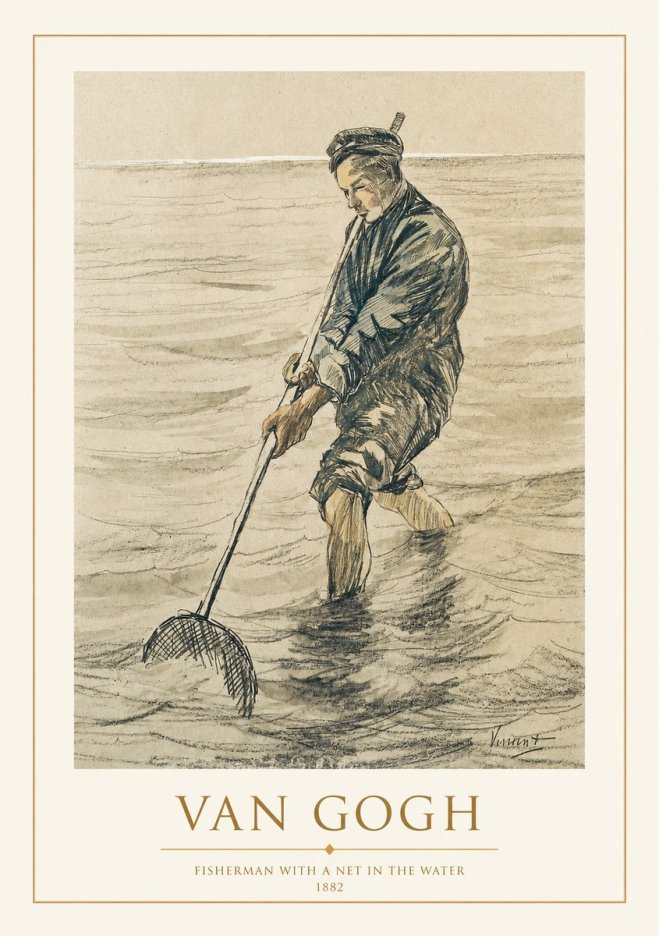 Van Gogh Fisherman with Net No2 - Poster
