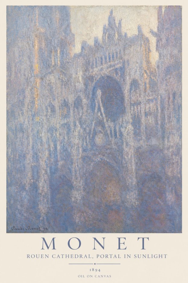 Monet Rouen Cathedral, Portal in Sunlight No3 - Poster