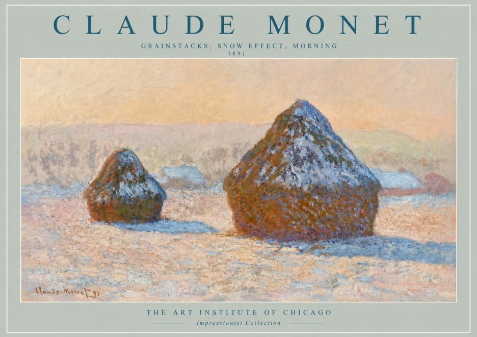 Monet Grainstacks, Snow Effect, Morning No4 - Poster