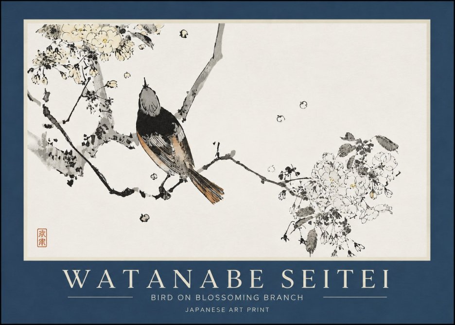Watanabe Seitei Bird on Blossoming Branch No3 - Poster
