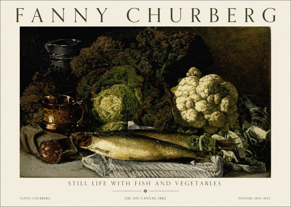 Fanny Churberg Still Life with Fish and Vegetables No1 - Poster