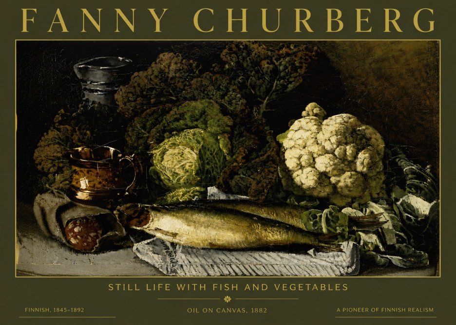Fanny Churberg Still Life with Fish and Vegetables No4 - Poster