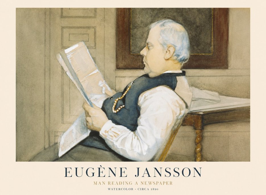 Eugène Jansson Man Reading a Newspaper No1 - Poster