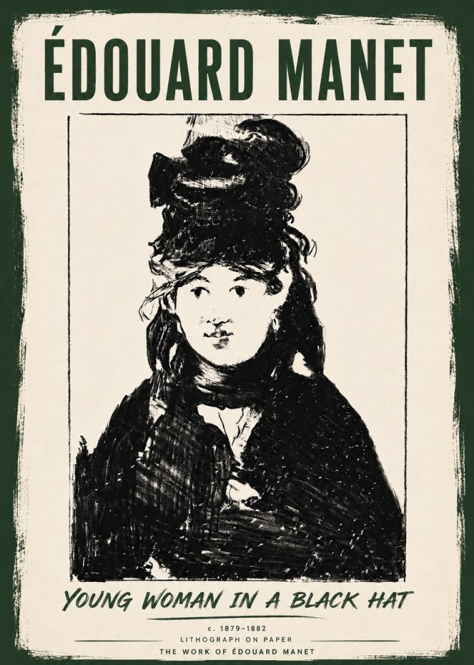 Édouard Manet Young Woman in a Black Hat II No6 - Poster