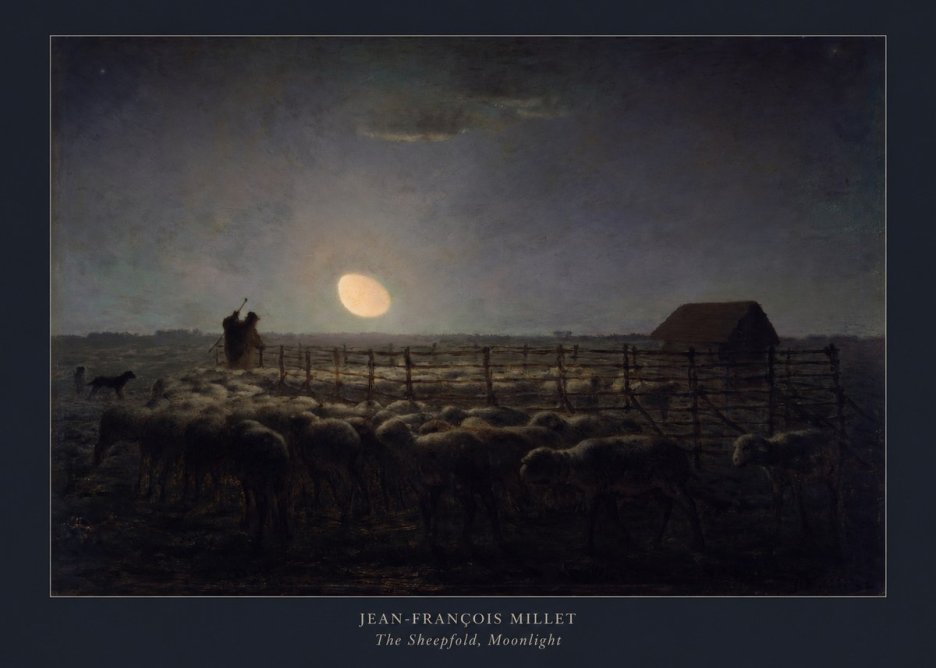 Jean-François Millet The Sheepfold, Moonlight No5 - Poster