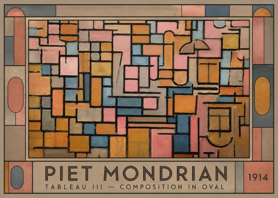 Piet Mondrian Tableau Iii — Composition in Oval No1 - Poster