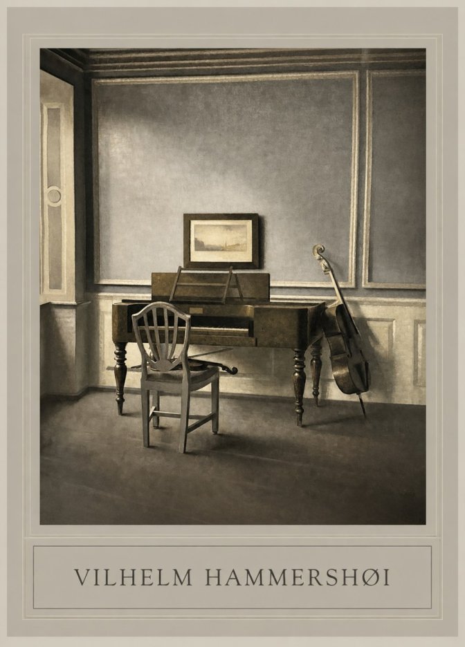 Vilhelm Hammershøi Interior with a Piano and a Cello No1 - Poster