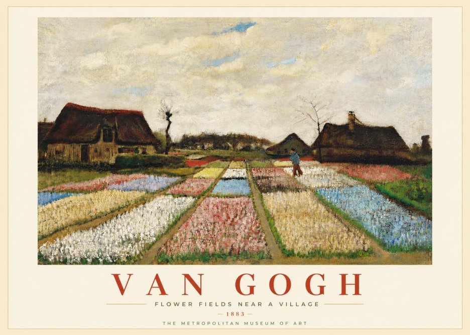 Van Gogh Flower Fields Near a Village No5 - Poster