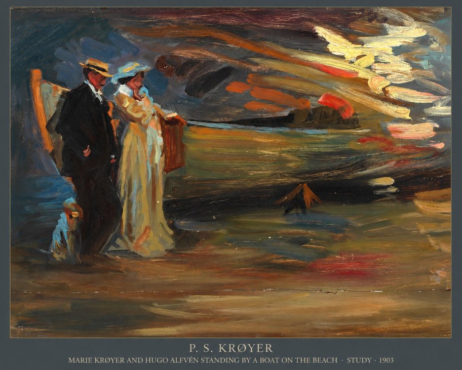 P.S. Krøyer Marie Krøyer and Hugo Alfvén Standing by a Boat on the Beach - Study · 1903 No5 - Poster