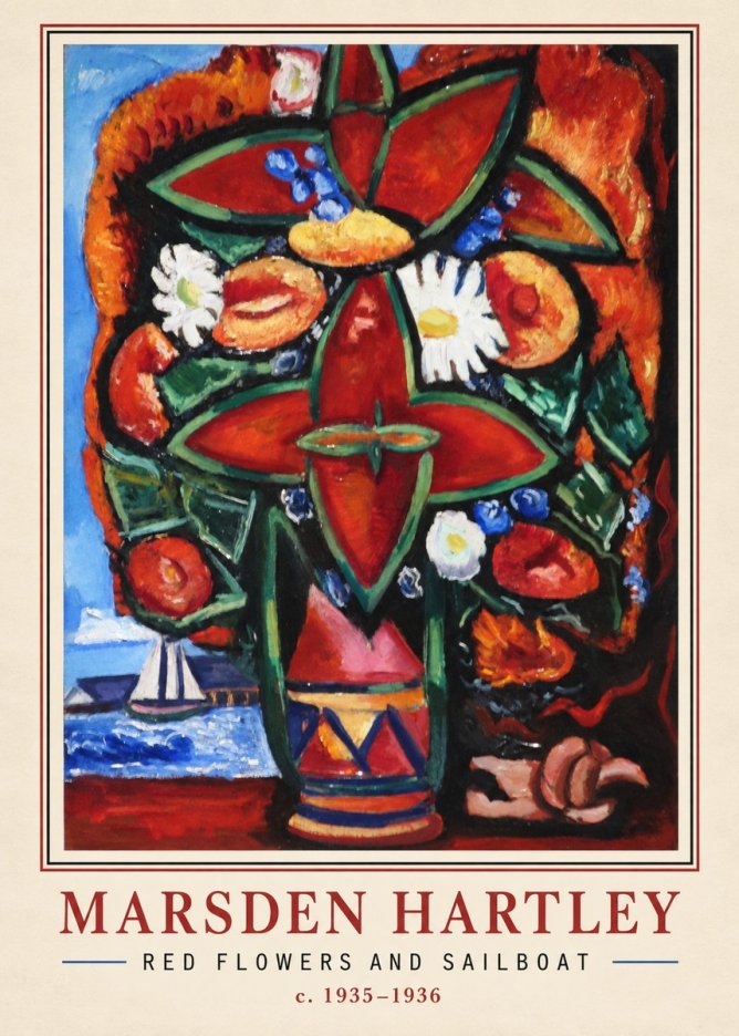 Marsden Hartley Red Flowers and Sailboat No2 - Poster