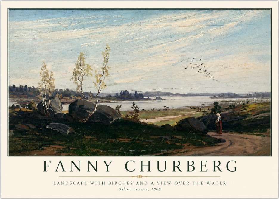 Fanny Churberg Landscape with Birches and a View over the Water No3 - Poster