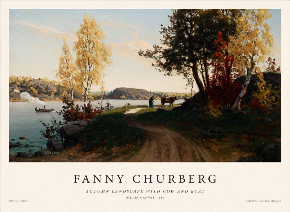 Fanny Churberg Autumn Landscape with Cow and Boat No1 - Poster