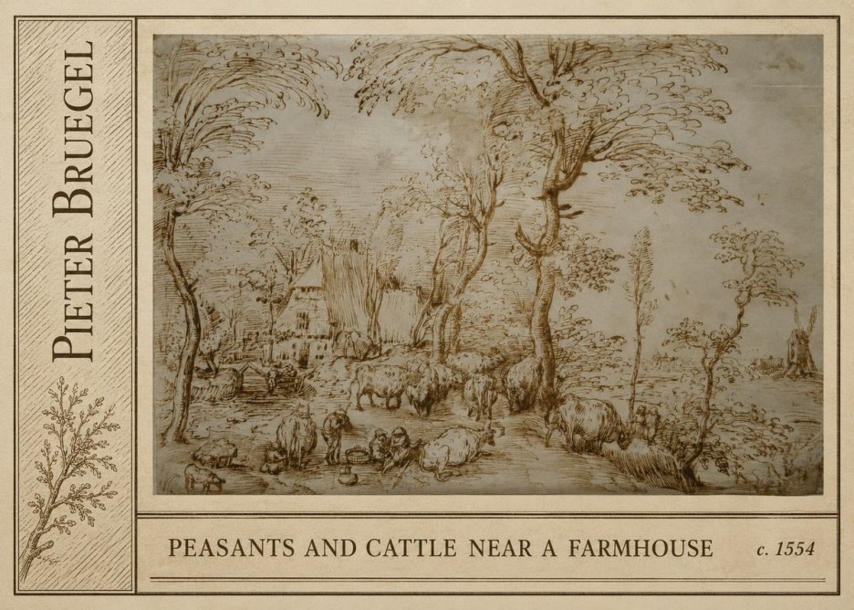 Pieter Bruegel Peasants and Cattle Near a Farmhouse No2 - Poster