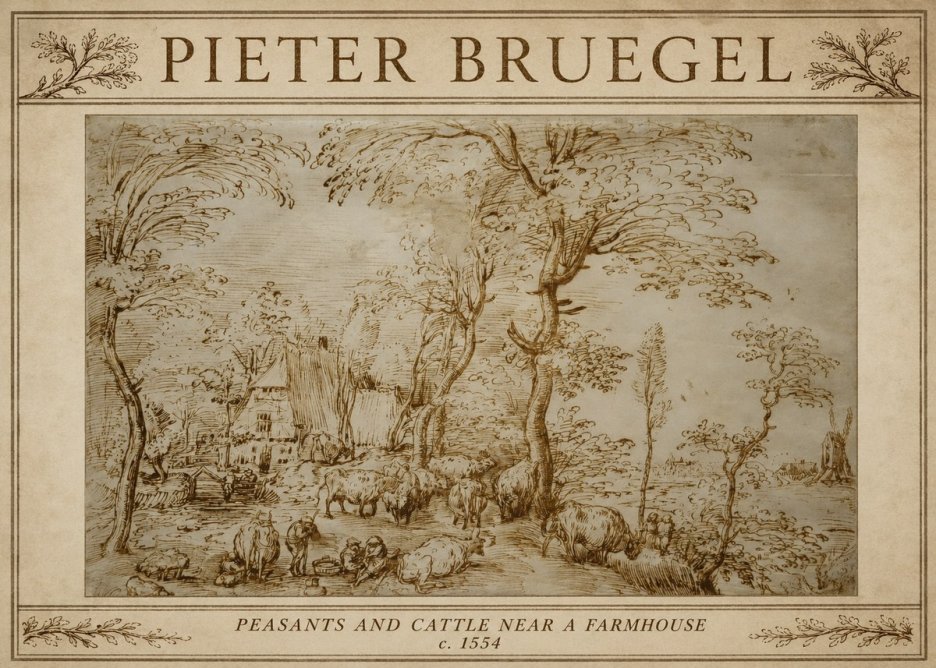 Pieter Bruegel Peasants and Cattle Near a Farmhouse No3 - Poster