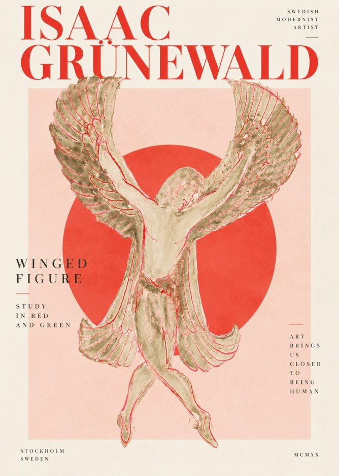 Isaac Grünewald Winged Figure Study in Red and Green No4 - Poster