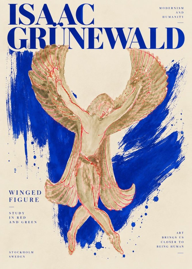 Isaac Grünewald Winged Figure Study in Red and Green No6 - Poster