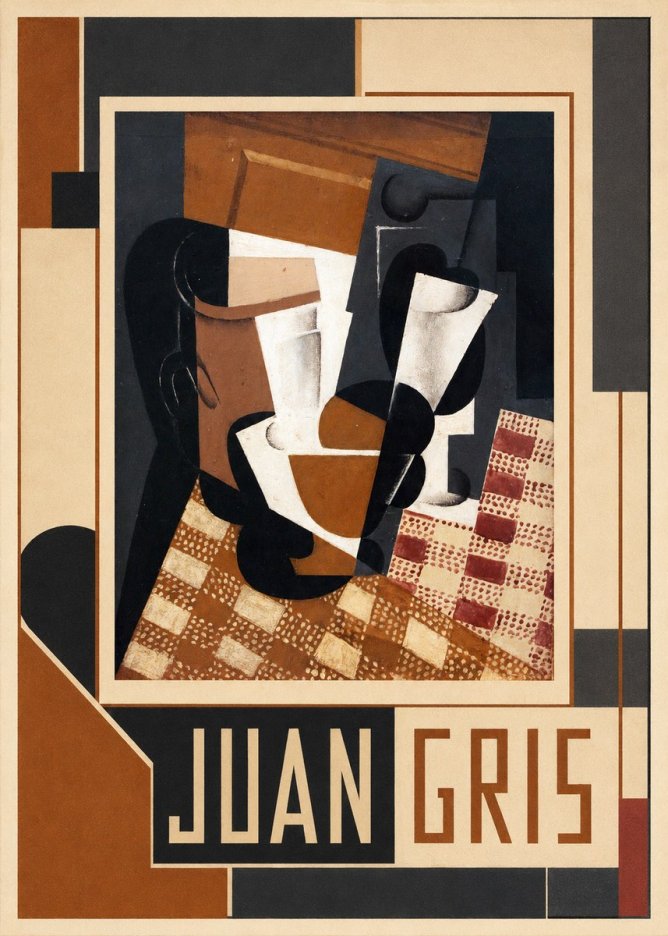 Juan Gris Cubist Still Life with Glass and Tablecloth No1 - Poster