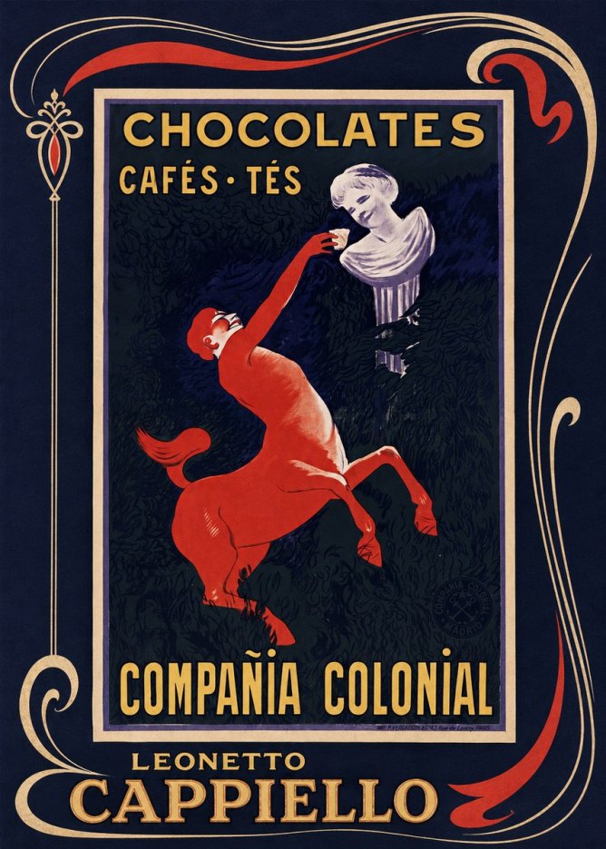 Leonetto Cappiello Chocolates, Cafés, Tés - Compañía Colonial No1 - Poster