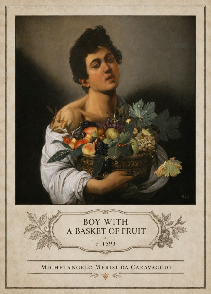 Michelangelo Merisi da Caravaggio Boy with a Basket of Fruit No4 - Poster