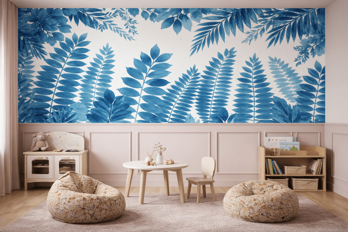 Indigo Foliage Mural
