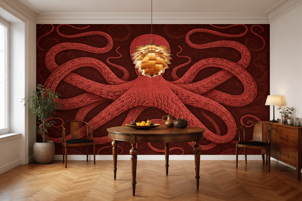 Crimson Octopus Embrace