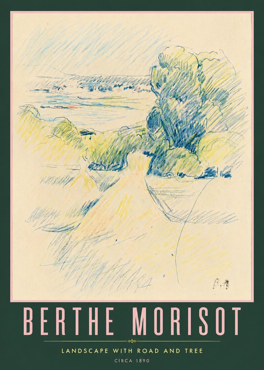 Berthe Morisot Landscape with Road and Tree No6 - Poster
