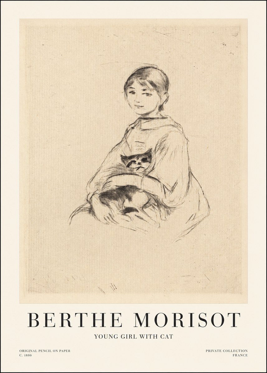 Berthe Morisot Young Girl with Cat No1 - Poster