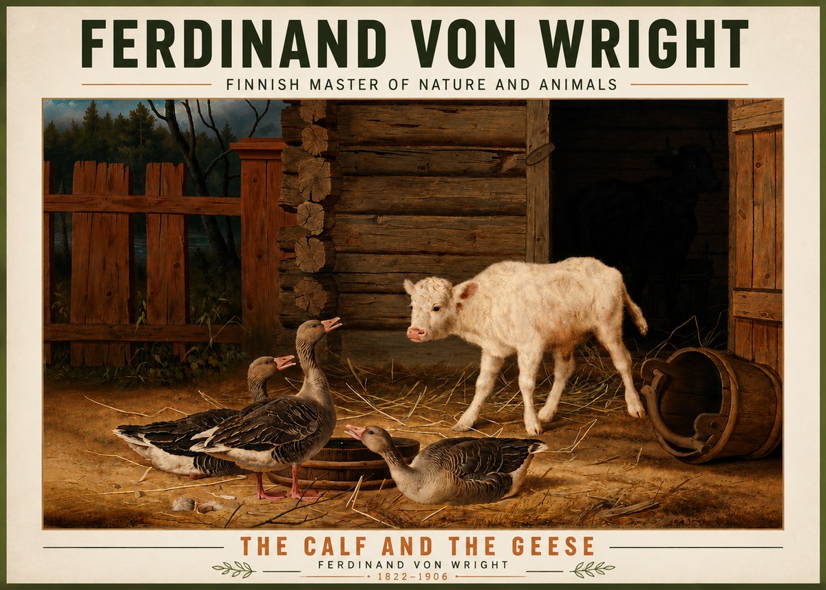 Ferdinand von Wright The Calf and the Geese No5 - Poster