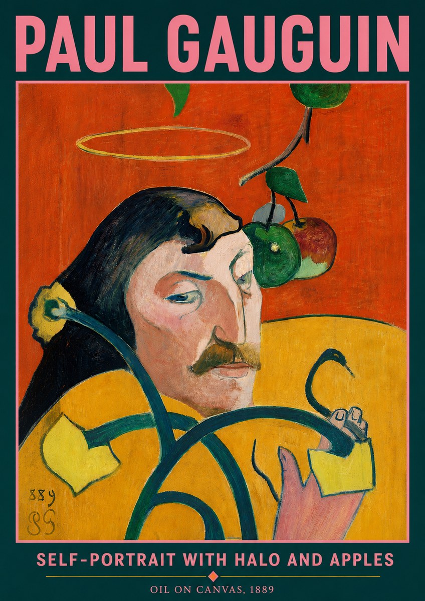 Paul Gauguin Self-portrait with Halo and Apples No5 - Poster