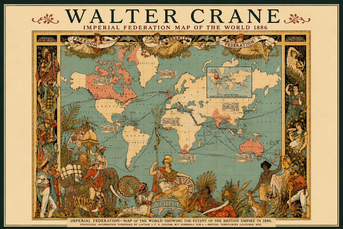 Walter Crane Imperial Federation Map of the World 1886 No6 - Poster
