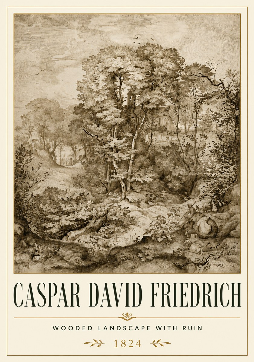 Caspar David Friedrich Wooded Landscape with Ruin No6 - Poster