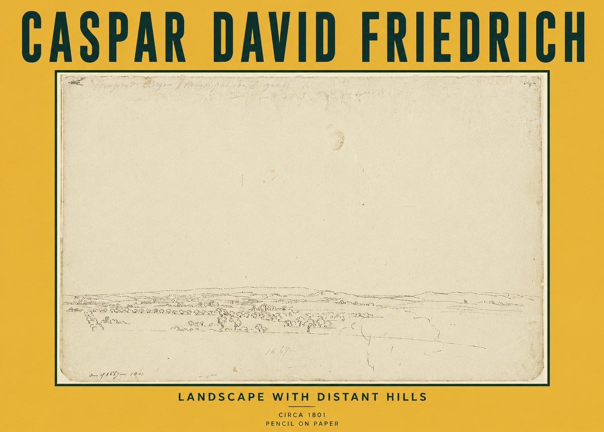 Caspar David Friedrich Landscape with Distant Hills No6 - Poster