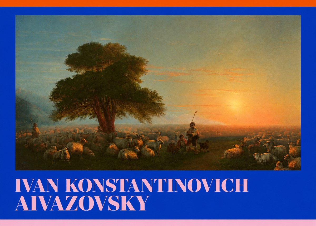 Ivan Konstantinovich Aivazovsky Shepherd with Flock at Sunset No6 - Poster